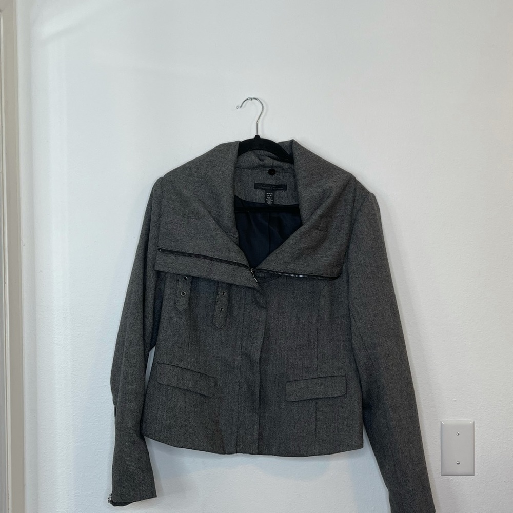 Kenneth Cole Moto Style Gray Jacket With Faux Fur Shawl